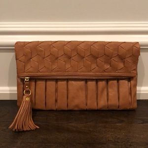 Brown faux leather clutch